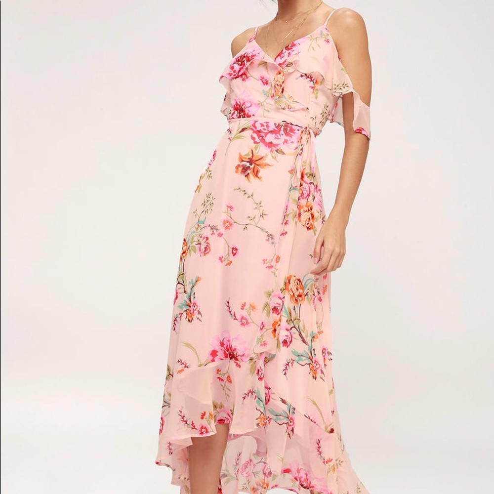 Lulus Ella Blush Pink Floral Midi Dress Size Small